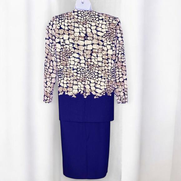 Vintage 80s Jo Hanna York Midi Dress & Jacket Set Sz 16 Blue Gold Metallic Glam - Picture 11 of 11